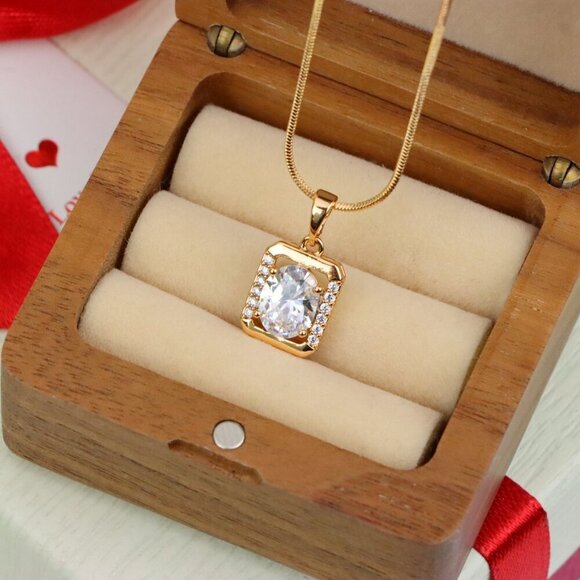 "Elegant Rose Gold Pendant with Oval CZ Center and Accent Stones, XPPT1443 - Picture 6 of 13